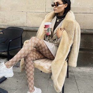 Gucci brown GG monogram snake-print tights